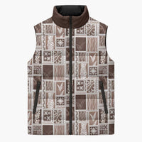 Vintage Aloha Block Quilt Sleeveless Puffer Jacket Beige Inspired Lei Motifs LT9 Unisex Beige - Polynesian Pride