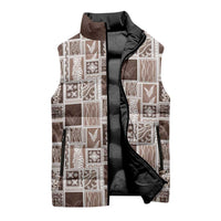 Vintage Aloha Block Quilt Sleeveless Puffer Jacket Beige Inspired Lei Motifs LT9 - Polynesian Pride