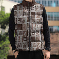 Vintage Aloha Block Quilt Sleeveless Puffer Jacket Beige Inspired Lei Motifs LT9 - Polynesian Pride