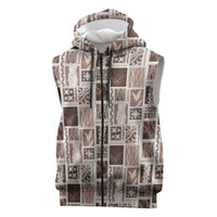 Vintage Aloha Block Quilt Sleeveless Zip Hoodie Beige Inspired Lei Motifs LT9 Beige - Polynesian Pride