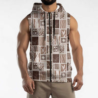 Vintage Aloha Block Quilt Sleeveless Zip Hoodie Beige Inspired Lei Motifs LT9 - Polynesian Pride