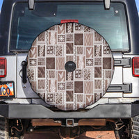 Vintage Aloha Block Quilt Spare Tire Cover Beige Inspired Lei Motifs - Polynesian Pride