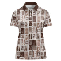 Vintage Aloha Block Quilt Women Polo Shirt Beige Inspired Lei Motifs - Polynesian Pride