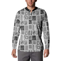 Vintage Aloha Block Quilt Button Sweatshirt Black Inspired Lei Motifs - Polynesian Pride