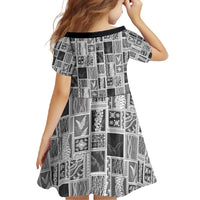 Vintage Aloha Block Quilt Family Matching Long Sleeve Bodycon Dress and Hawaiian Shirt Black Inspired Lei Motifs - Polynesian Pride