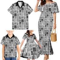 Vintage Aloha Block Quilt Family Matching Mermaid Dress and Hawaiian Shirt Black Inspired Lei Motifs - Polynesian Pride