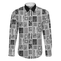 Vintage Aloha Block Quilt Family Matching Off The Shoulder Long Sleeve Dress and Hawaiian Shirt Black Inspired Lei Motifs - Polynesian Pride