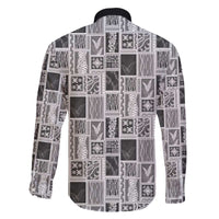 Vintage Aloha Block Quilt Family Matching Off The Shoulder Long Sleeve Dress and Hawaiian Shirt Black Inspired Lei Motifs - Polynesian Pride