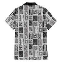 Vintage Aloha Block Quilt Family Matching Off Shoulder Short Dress and Hawaiian Shirt Black Inspired Lei Motifs - Polynesian Pride