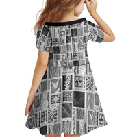 Vintage Aloha Block Quilt Family Matching Short Sleeve Bodycon Dress and Hawaiian Shirt Black Inspired Lei Motifs - Polynesian Pride