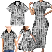 Vintage Aloha Block Quilt Family Matching Short Sleeve Bodycon Dress and Hawaiian Shirt Black Inspired Lei Motifs - Polynesian Pride