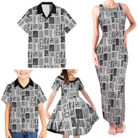 Vintage Aloha Block Quilt Family Matching Tank Maxi Dress and Hawaiian Shirt Black Inspired Lei Motifs - Polynesian Pride