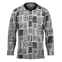 Vintage Aloha Block Quilt Hockey Jersey Black Inspired Lei Motifs LT9 Unisex Black - Polynesian Pride