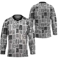 Vintage Aloha Block Quilt Hockey Jersey Black Inspired Lei Motifs LT9 - Polynesian Pride