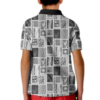 Vintage Aloha Block Quilt Kid Polo Shirt Black Inspired Lei Motifs LT9 - Polynesian Pride