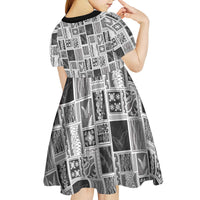 Vintage Aloha Block Quilt Kid Short Sleeve Dress Black Inspired Lei Motifs LT9 - Polynesian Pride
