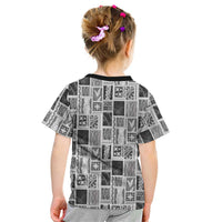 Vintage Aloha Block Quilt Kid T Shirt Black Inspired Lei Motifs LT9 - Polynesian Pride
