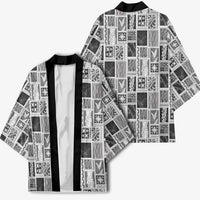 Vintage Aloha Block Quilt Kimono Black Inspired Lei Motifs - Polynesian Pride