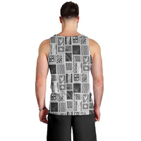 Vintage Aloha Block Quilt Men Tank Top Black Inspired Lei Motifs LT9 - Polynesian Pride