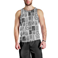 Vintage Aloha Block Quilt Men Tank Top Black Inspired Lei Motifs LT9 - Polynesian Pride