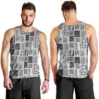 Vintage Aloha Block Quilt Men Tank Top Black Inspired Lei Motifs LT9 - Polynesian Pride