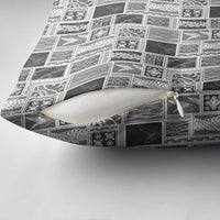 Vintage Aloha Block Quilt Pillow Cover Black Inspired Lei Motifs - Polynesian Pride