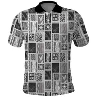 Vintage Aloha Block Quilt Polo Shirt Black Inspired Lei Motifs LT9 Black - Polynesian Pride