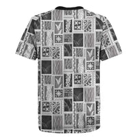 Vintage Aloha Block Quilt Rugby Jersey Black Inspired Lei Motifs LT9 - Polynesian Pride