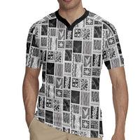 Vintage Aloha Block Quilt Rugby Jersey Black Inspired Lei Motifs LT9 - Polynesian Pride