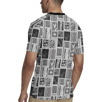 Vintage Aloha Block Quilt Rugby Jersey Black Inspired Lei Motifs LT9 - Polynesian Pride