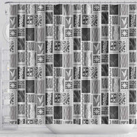 Vintage Aloha Block Quilt Shower Curtain Black Inspired Lei Motifs - Polynesian Pride