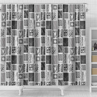 Vintage Aloha Block Quilt Shower Curtain Black Inspired Lei Motifs - Polynesian Pride