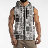 Vintage Aloha Block Quilt Sleeveless Zip Hoodie Black Inspired Lei Motifs LT9 - Polynesian Pride