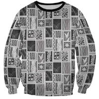Vintage Aloha Block Quilt Sweatshirt Black Inspired Lei Motifs - Polynesian Pride