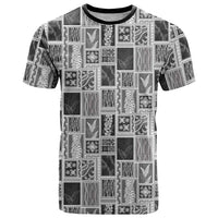 Vintage Aloha Block Quilt T Shirt Black Inspired Lei Motifs LT9 Black - Polynesian Pride