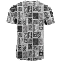 Vintage Aloha Block Quilt T Shirt Black Inspired Lei Motifs LT9 - Polynesian Pride