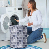 Vintage Aloha Block Quilt Laundry Basket Blue Inspired Lei Motifs - Polynesian Pride