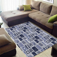 Vintage Aloha Block Quilt Area Rug Blue Inspired Lei Motifs - Polynesian Pride