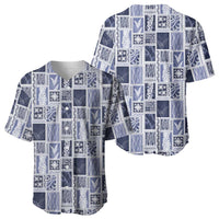 Vintage Aloha Block Quilt Baseball Jersey Blue Inspired Lei Motifs - Polynesian Pride