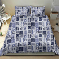 Vintage Aloha Block Quilt Bedding Set Blue Inspired Lei Motifs - Polynesian Pride