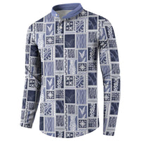 Vintage Aloha Block Quilt Button Sweatshirt Blue Inspired Lei Motifs - Polynesian Pride