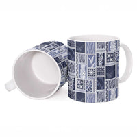 Vintage Aloha Block Quilt Ceramic Mug Blue Inspired Lei Motifs - Polynesian Pride