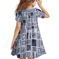 Vintage Aloha Block Quilt Family Matching Long Sleeve Bodycon Dress and Hawaiian Shirt Blue Inspired Lei Motifs - Polynesian Pride