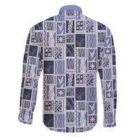 Vintage Aloha Block Quilt Family Matching Long Sleeve Bodycon Dress and Hawaiian Shirt Blue Inspired Lei Motifs - Polynesian Pride