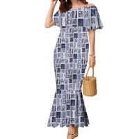 Vintage Aloha Block Quilt Family Matching Mermaid Dress and Hawaiian Shirt Blue Inspired Lei Motifs - Polynesian Pride
