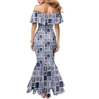 Vintage Aloha Block Quilt Family Matching Mermaid Dress and Hawaiian Shirt Blue Inspired Lei Motifs - Polynesian Pride
