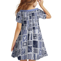 Vintage Aloha Block Quilt Family Matching Off Shoulder Maxi Dress and Hawaiian Shirt Blue Inspired Lei Motifs - Polynesian Pride