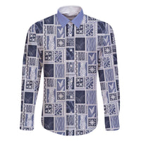 Vintage Aloha Block Quilt Family Matching Off Shoulder Short Dress and Hawaiian Shirt Blue Inspired Lei Motifs - Polynesian Pride