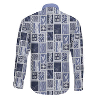 Vintage Aloha Block Quilt Family Matching Off Shoulder Short Dress and Hawaiian Shirt Blue Inspired Lei Motifs - Polynesian Pride