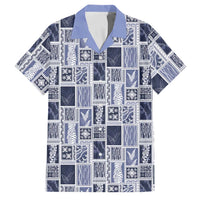 Vintage Aloha Block Quilt Family Matching Short Sleeve Bodycon Dress and Hawaiian Shirt Blue Inspired Lei Motifs - Polynesian Pride